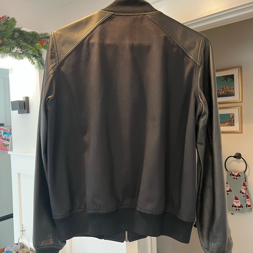 Sandro leather sleeve bomber jacket - Picture 2 of 5